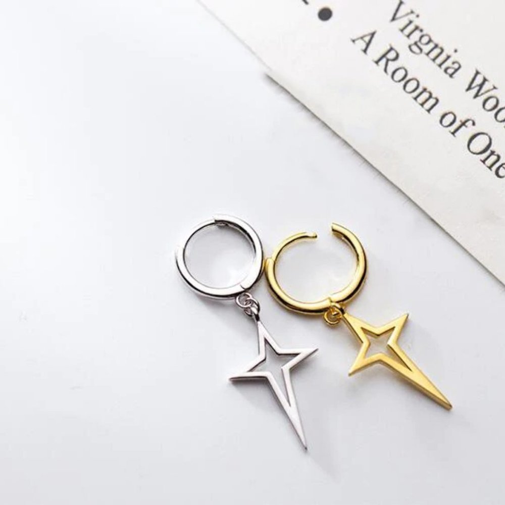 *NEW 925 Sterling Silver Star Huggie Hoop Earrings - Picture 4 of 6